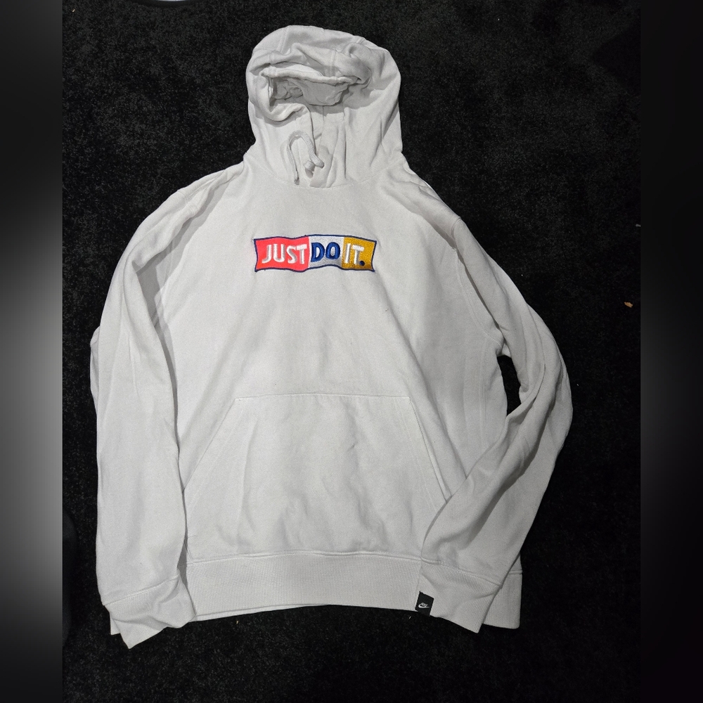 Nike White Hoodie with Multicolor Logo